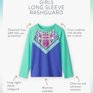 NWT Hatley Girls' Swim Long Sleeve Rash Guard Top - Kaleidoscope